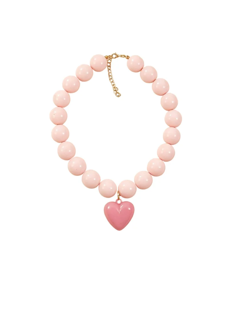 Sosha Elegance Bubblegum Pink Bead & Heart Pendant Necklace