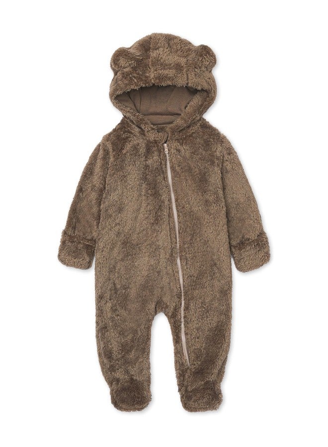 SKYTWO Baby Plush Long Sleeve Polar Fleece Jumpsuit With Bear Ears Baby Fleece Hooded Jumpsuit Infant Winter Outfit (Coffee, 9-12 Months) - Image 3