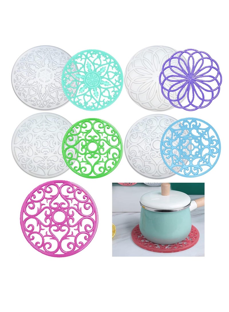Excefore Coaster Resin Molds, 4 Pcs Large Mandala Coaster Resin Molds Hollow Flower Shiny Silicone Molds for Resin Casting Round 3D Geode Design Epoxy Mold for Cups Mats Making Tray Home Decoration, Diameter8" - Image 1