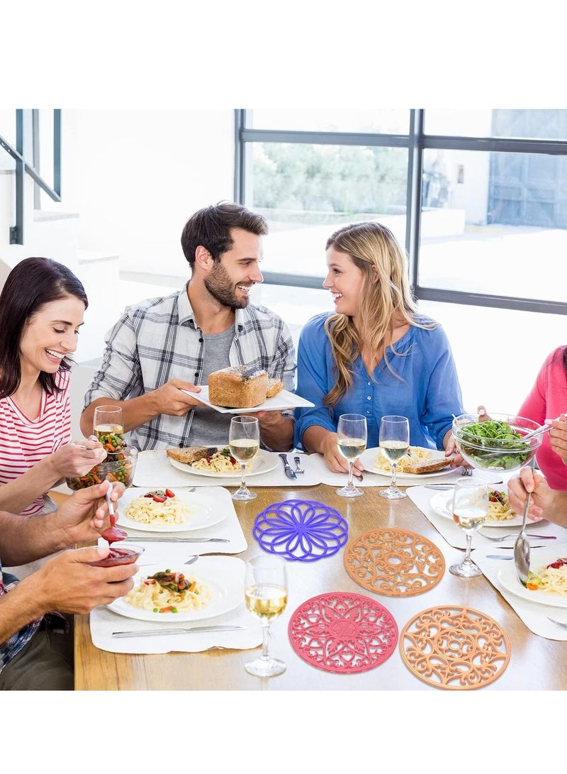 Excefore Coaster Resin Molds, 4 Pcs Large Mandala Coaster Resin Molds Hollow Flower Shiny Silicone Molds for Resin Casting Round 3D Geode Design Epoxy Mold for Cups Mats Making Tray Home Decoration, Diameter8" - Image 3