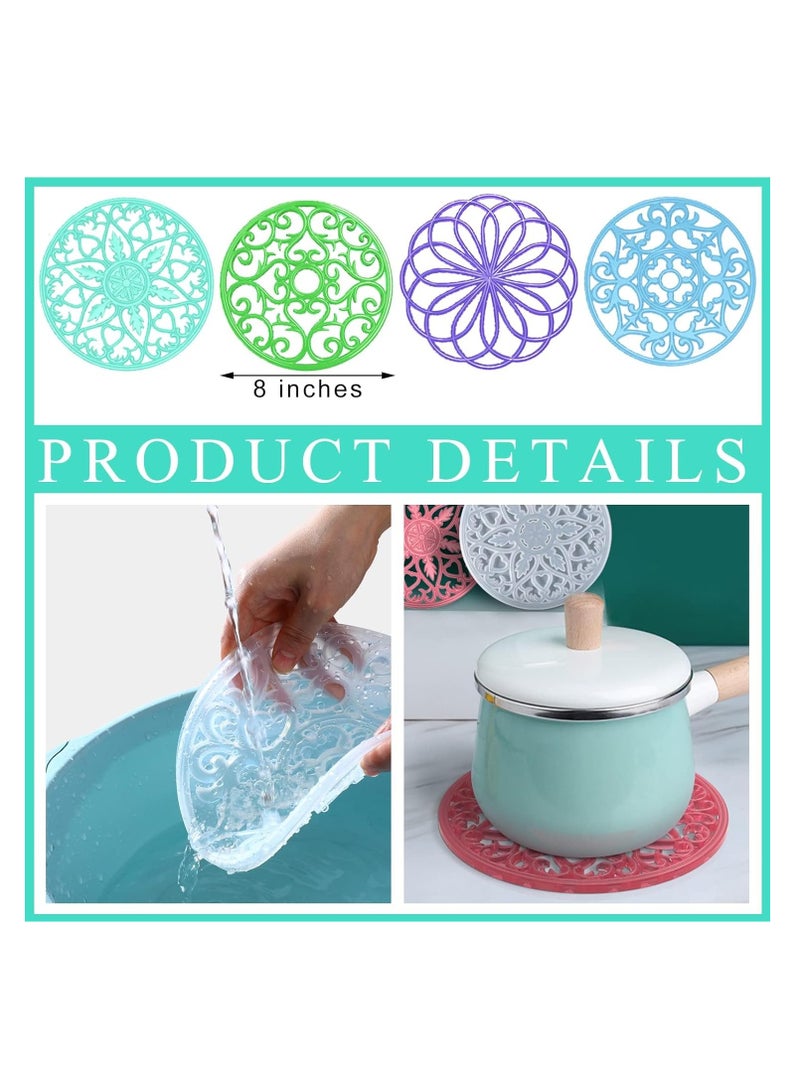 Excefore Coaster Resin Molds, 4 Pcs Large Mandala Coaster Resin Molds Hollow Flower Shiny Silicone Molds for Resin Casting Round 3D Geode Design Epoxy Mold for Cups Mats Making Tray Home Decoration, Diameter8" - Image 2