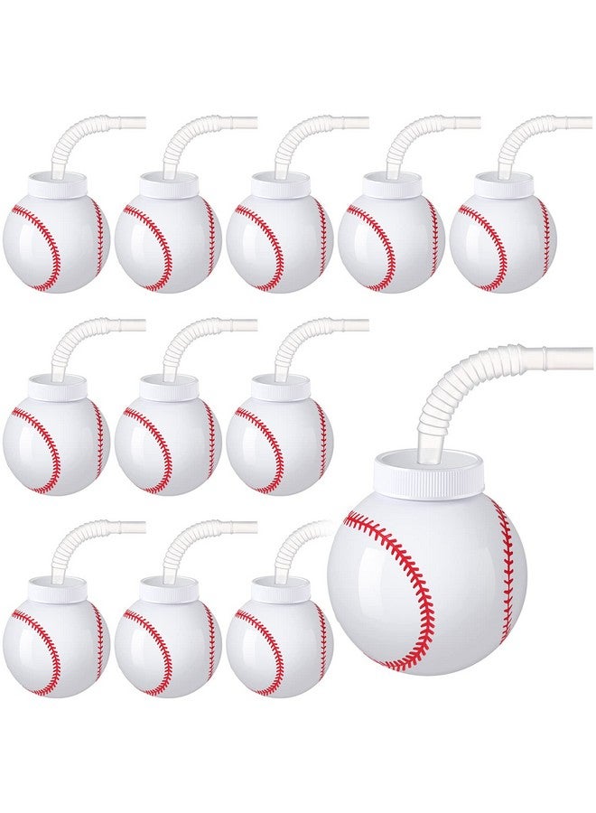 Eaasty Baseball Ball Shape Cups Bulk With Straws And Lids 10Oz Plastic Reusable Baseball Party Cups Ball Shape Cups Party Favors For Kids Birthday Competition Sport Fans Player Theme Party Supplies (12 Pcs) - Image 1