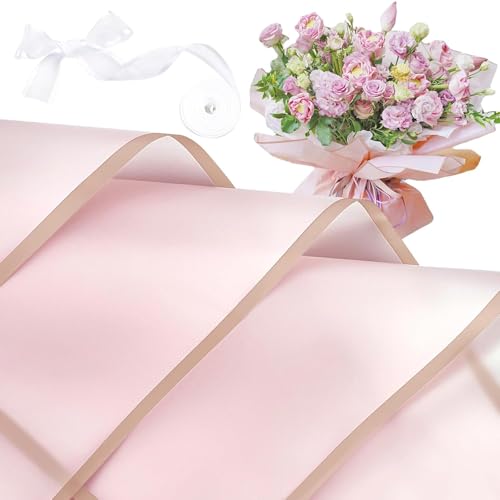 Homepixi Pack of 10, Bouquet Wrapping Sheets (57x57cm) Pink with Free Ribbon, Premium Waterproof Flower Bouquet Wrapping Paper, Bouquet Wrapping Paper for Birthday, bouquet wrapper for Wedding - Image 1