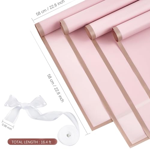Homepixi Pack of 10, Bouquet Wrapping Sheets (57x57cm) Pink with Free Ribbon, Premium Waterproof Flower Bouquet Wrapping Paper, Bouquet Wrapping Paper for Birthday, bouquet wrapper for Wedding - Image 2