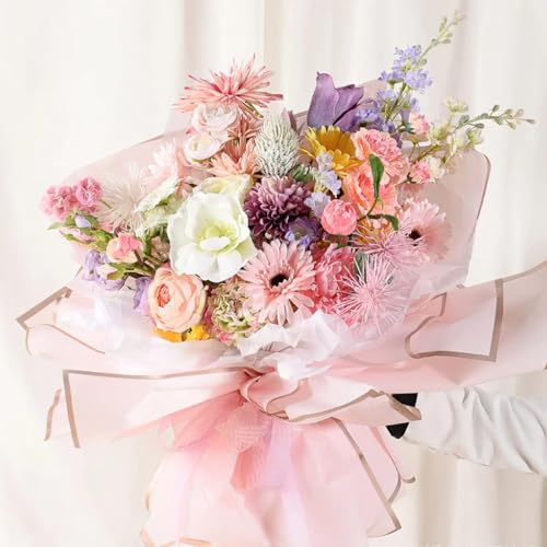Homepixi Pack of 10, Bouquet Wrapping Sheets (57x57cm) Pink with Free Ribbon, Premium Waterproof Flower Bouquet Wrapping Paper, Bouquet Wrapping Paper for Birthday, bouquet wrapper for Wedding - Image 4