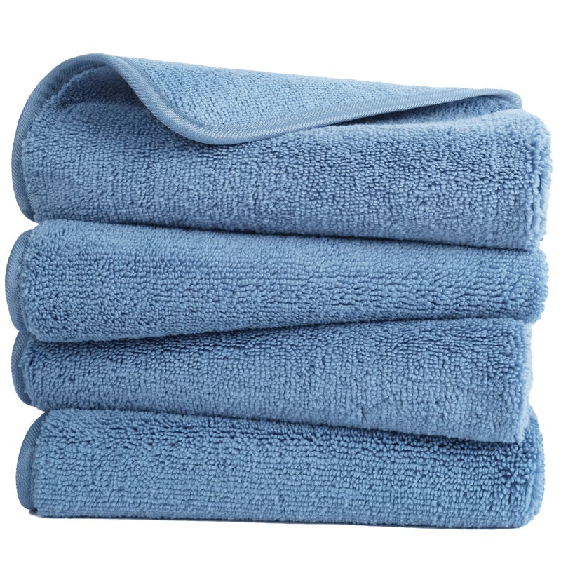 POLYTE Quick Dry Lint Free Microfiber Hand Towel 16 x 30 in Set of 4 Blue