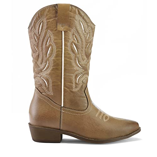 mysoft Women's Western Cowboy Boots Embroidered Mid-Calf Pointed Toe Cowgirl Boot - Image 2
