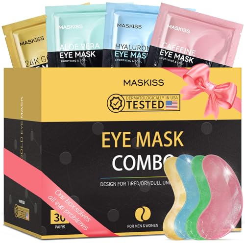 Maskiss Under Eye Patches(30 Pairs), 24K Gold, Caffeine, Hyaluronic Acid, Aloe Vera Eye Masks for Dark Circles Puffy Eyes Undereye Bags, Eye Skin Care Gift Set for Bachelorette Party Favors - Image 1