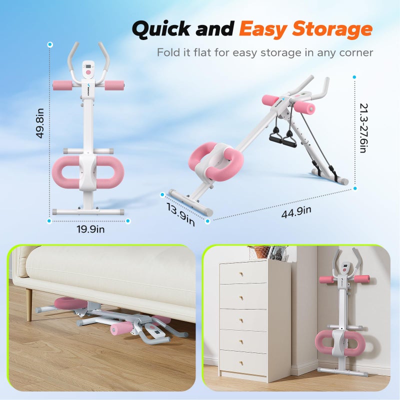 MERACH Ab Machine, Ab Workout Equipment, Adjustable Ab Trainer Machine for Abs Workout at Home Gym, Foldable, Knee Protection, Abdominal Trainer for Stomach Workout (Pink) - Image 5