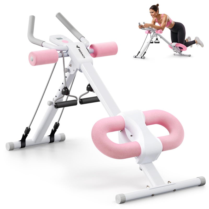 MERACH Ab Machine, Ab Workout Equipment, Adjustable Ab Trainer Machine for Abs Workout at Home Gym, Foldable, Knee Protection, Abdominal Trainer for Stomach Workout (Pink) - Image 1
