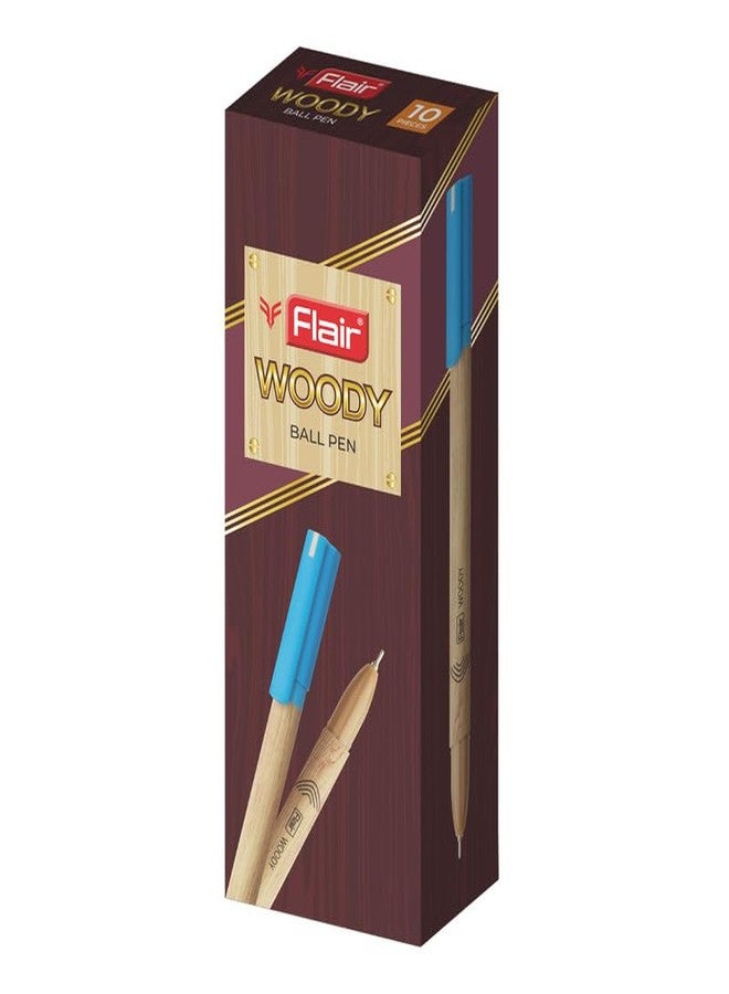 فلير قلم حبر جاف Flair Woody 0.7 مم | تصميم خشبي جذاب | نظام تدفق حبر سلس مع حبر منخفض اللزوجة | كتابة مقاومة للتلطخ | حبر أزرق، عبوة من 30 قلمًا - Image 3