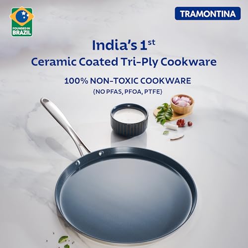 TRAMONTINA Fusao Healthy Triply Ceramic 30Cm Dosa Tawa 4mm Thick | Uttapam Tawa | Roti Tawa | Parantha | Induction Friendly |Stay Cool Handle I 10 Year Warranty - Image 2