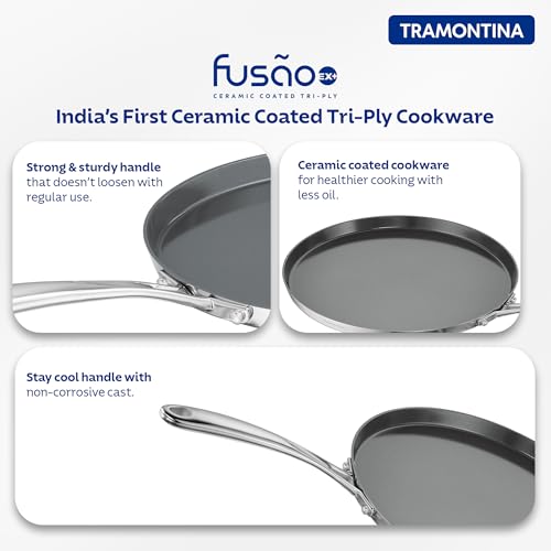 TRAMONTINA Fusao Healthy Triply Ceramic 30Cm Dosa Tawa 4mm Thick | Uttapam Tawa | Roti Tawa | Parantha | Induction Friendly |Stay Cool Handle I 10 Year Warranty - Image 4