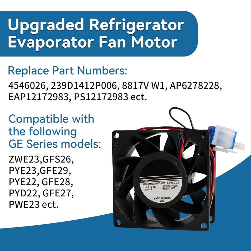 Bularie 2024 Upgraded WR60X26866 Refrigerator Evaporator Fan Motor Compatible with GE Refrigerator - Refrigerator Fresh Food Evaporator Fan Fit for GE GNE29GSFGSS, Replace WR60X26033 WR60X26030 - Image 2
