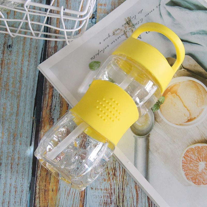 Sivaphe Clear Water Bottle with Straw 12 oz Portable Tritan Transparent Sports Drinking Bottle for School Girls Boys Yellow - Image 3