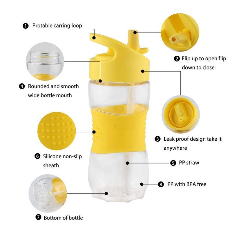 Sivaphe Clear Water Bottle with Straw 12 oz Portable Tritan Transparent Sports Drinking Bottle for School Girls Boys Yellow - Image 2