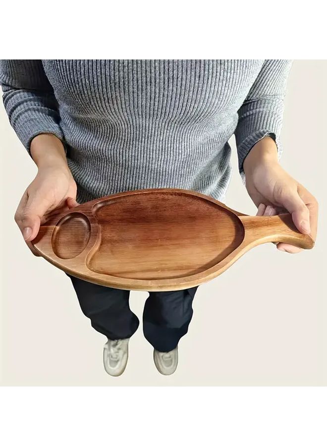 Yellow Wood Shark Shaped Serving Tray Large Leaf Round Sushi Platter Cheese Board Fruit Display Multipurpose Decorative Plate For Kitchen Dining Table Outdoor Camping - Image 1