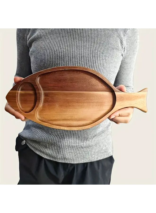 Yellow Wood Shark Shaped Serving Tray Large Leaf Round Sushi Platter Cheese Board Fruit Display Multipurpose Decorative Plate For Kitchen Dining Table Outdoor Camping - Image 5