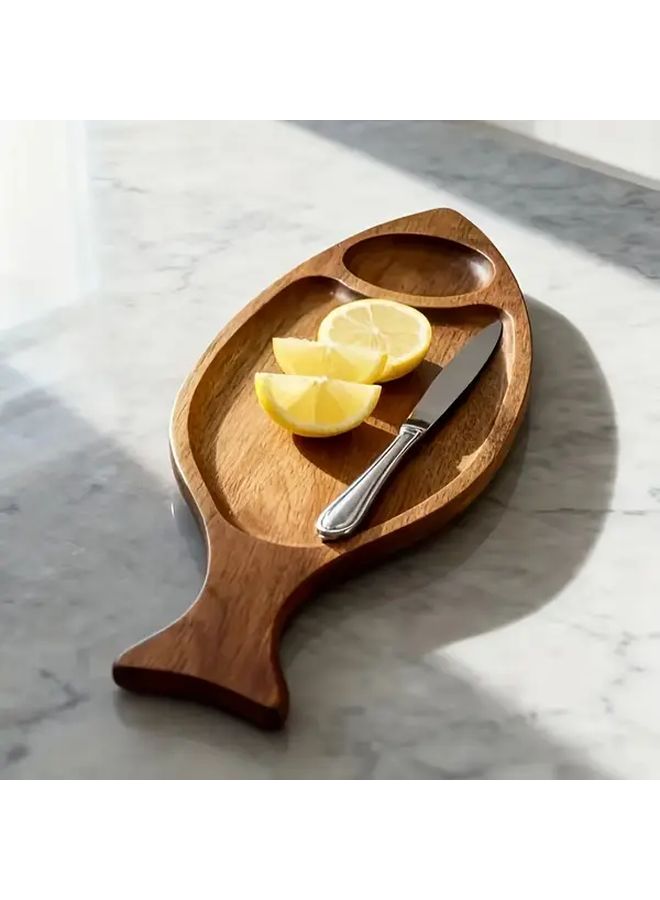 Yellow Wood Shark Shaped Serving Tray Large Leaf Round Sushi Platter Cheese Board Fruit Display Multipurpose Decorative Plate For Kitchen Dining Table Outdoor Camping - Image 3