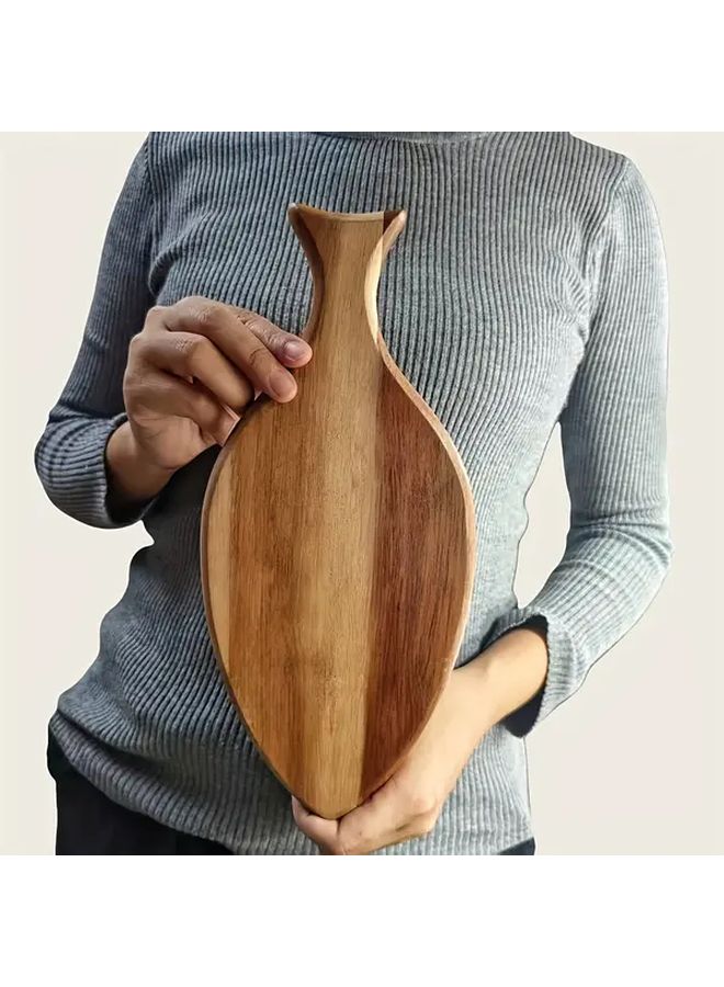 Yellow Wood Shark Shaped Serving Tray Large Leaf Round Sushi Platter Cheese Board Fruit Display Multipurpose Decorative Plate For Kitchen Dining Table Outdoor Camping - Image 4