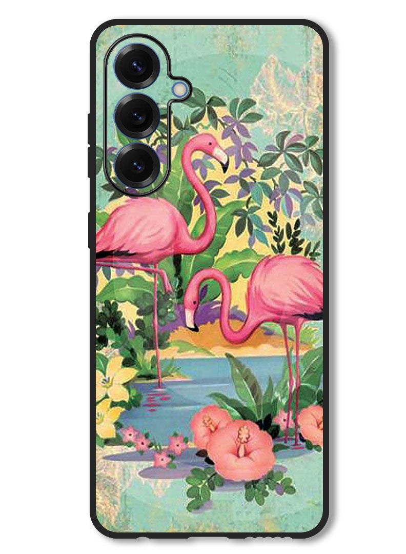 Theodor Case Compatible with Samsung Galaxy A56 Protection Shockproof Bumper Cover Pink Flamingoes - Image 1