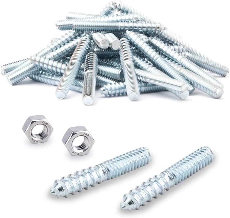 POWERTEC QHB1002 Hanger Bolts 1/4-20 x 1-1/2 Inch, 50 Pack with 2 Piece Bolt Installation Hex Nuts - Image 1