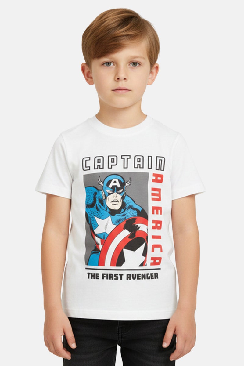MARVEL Captain America Toddlers Boy Short Sleeve Top, White - Image 1