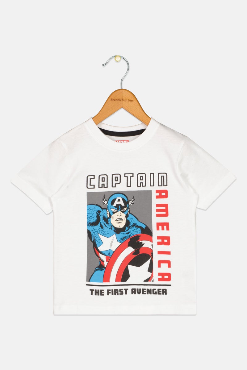 MARVEL Captain America Toddlers Boy Short Sleeve Top, White - Image 2