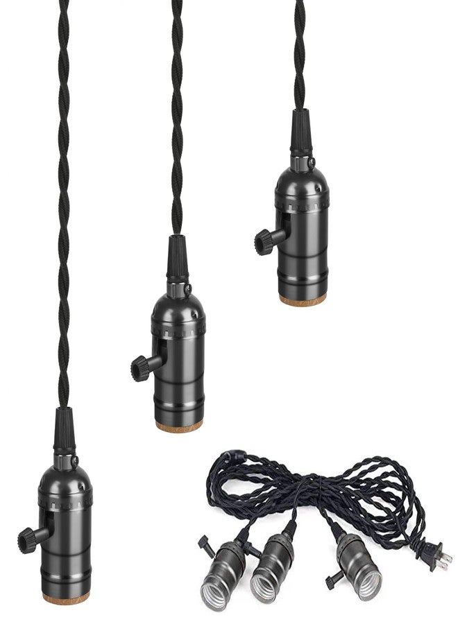 Aokpsrt Vintage Triple Light Sockets Pendant Light Kit Cord E26/E27 Industrial Hanging Lamp Cord 15.9 FT Twisted Black Cloth Bulb Cord Plug in Hanging Light Fixture - Image 1
