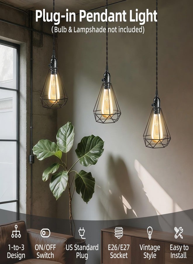 Aokpsrt Vintage Triple Light Sockets Pendant Light Kit Cord E26/E27 Industrial Hanging Lamp Cord 15.9 FT Twisted Black Cloth Bulb Cord Plug in Hanging Light Fixture - Image 2