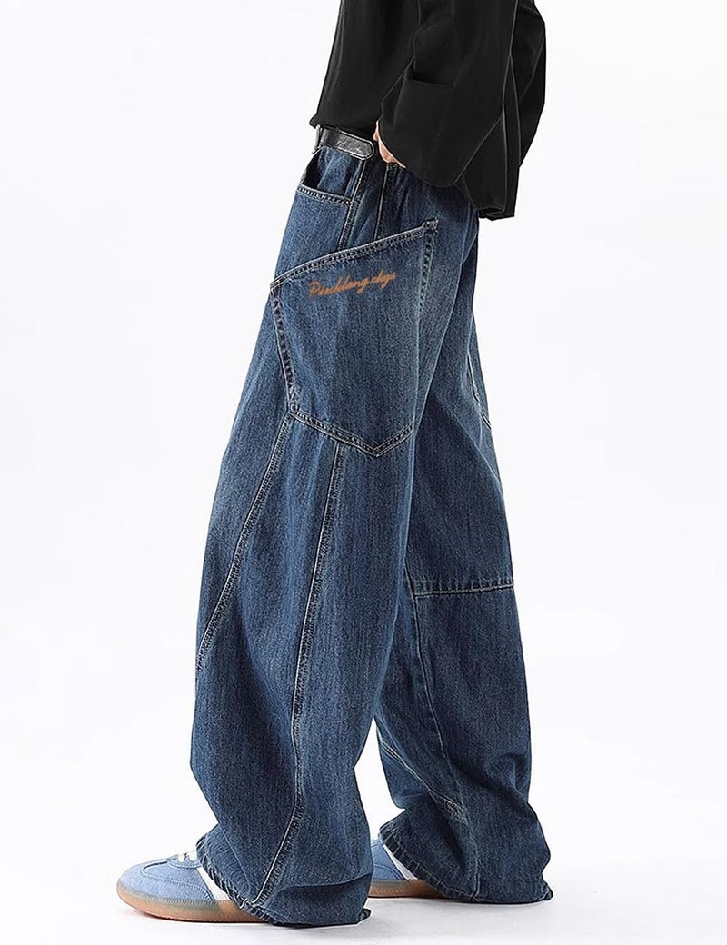 Nutriangee Men's Baggy Barrel Wide Leg Jeans for Men Women Loose Fit Streetwear Y2k Hip Hop Denim Pants, Blue 166, 32 - Image 5