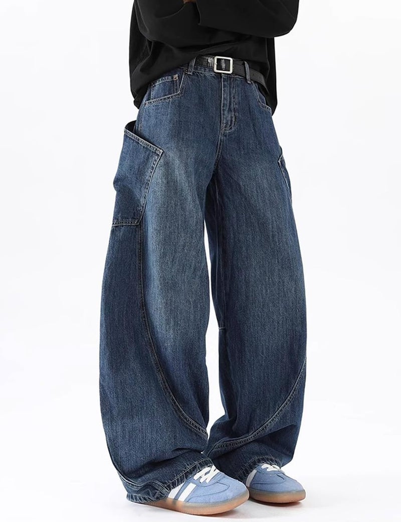 Nutriangee Men's Baggy Barrel Wide Leg Jeans for Men Women Loose Fit Streetwear Y2k Hip Hop Denim Pants, Blue 166, 32 - Image 4
