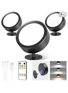 EZVALO EZVALO LED Wall Mounted Lights, 5500mAh Rechargeable Wall Sconces Lamp, 3 Color Temps & Remote and Touch Control, 360°Rotation Dimmable Cordless Wall Light for Bedroom Reading Study Bedside (3 Pack)  - Image 1