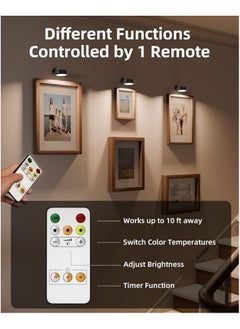 EZVALO EZVALO LED Wall Mounted Lights, 5500mAh Rechargeable Wall Sconces Lamp, 3 Color Temps & Remote and Touch Control, 360°Rotation Dimmable Cordless Wall Light for Bedroom Reading Study Bedside (3 Pack)  - Image 2