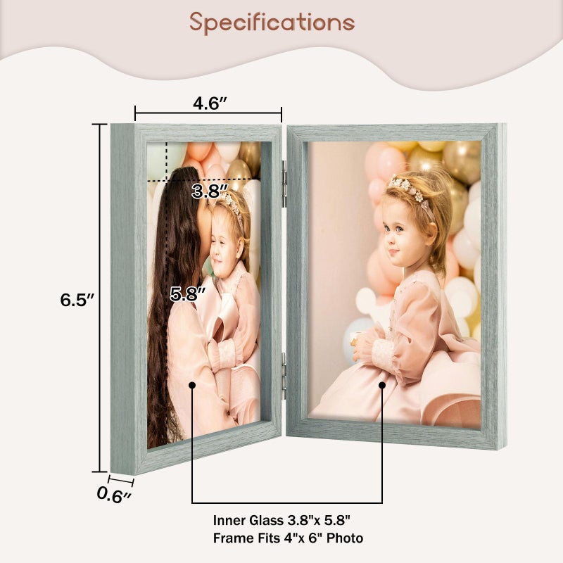 Space Art Deco 4x6 Double Hinged Frames  2 Folding Picture Frame  Stand Vertically on Desktop or Tabletop  Grey - Image 2