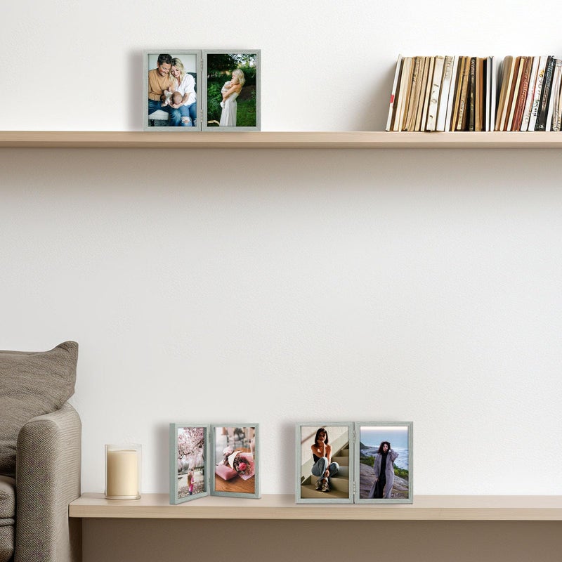 Space Art Deco 4x6 Double Hinged Frames  2 Folding Picture Frame  Stand Vertically on Desktop or Tabletop  Grey - Image 5