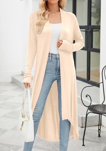 POGTMM Women's Long Open Front Drape Lightweight Beige Maxi Long Sleeve Sweater Cardigan 2024 (Beige, M) - Image 2
