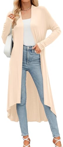 POGTMM Women's Long Open Front Drape Lightweight Beige Maxi Long Sleeve Sweater Cardigan 2024 (Beige, M) - Image 1