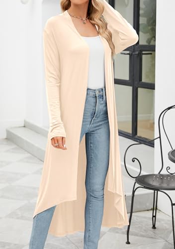 POGTMM Women's Long Open Front Drape Lightweight Beige Maxi Long Sleeve Sweater Cardigan 2024 (Beige, M) - Image 3