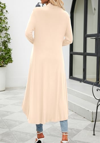 POGTMM Women's Long Open Front Drape Lightweight Beige Maxi Long Sleeve Sweater Cardigan 2024 (Beige, M) - Image 5
