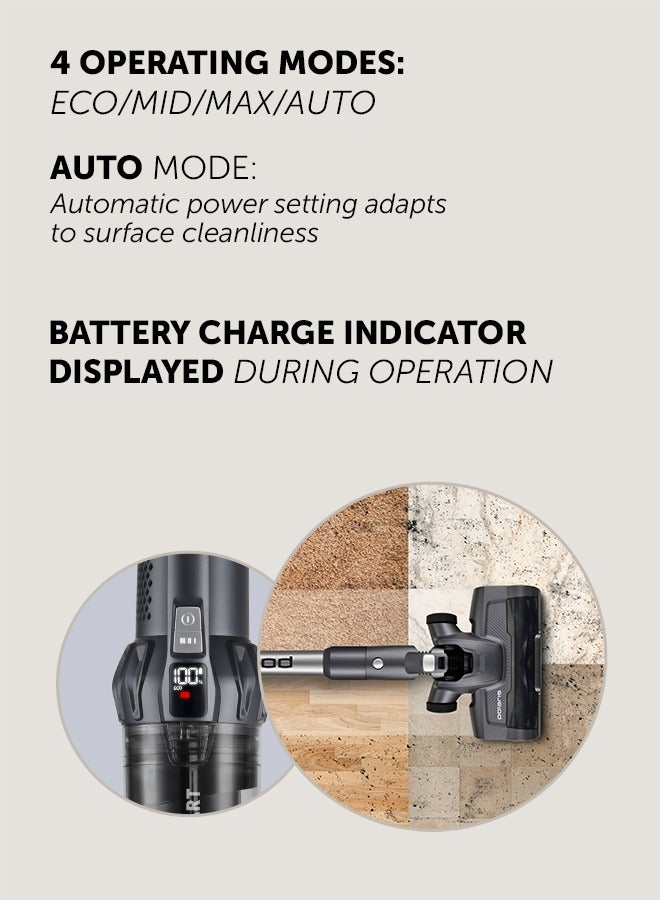 Polaris Polaris PVCS 4060 CyclonicSmart Cordless Vacuum | 550W Inverter Motor | 200 aW Suction | Up to 80 min | 3-in-1 Upright & Compact | HEPA 10 | LED Display | 0.3 L Bin | Floor-Stand Charging Base - Image 5