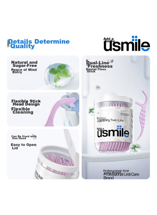 Usmile Dental Floss Picks With Double Thread And Fluoride For Cavity Prevention, 50 Pieces * 4 Boxes, 200 Pieces Total, Portable Toothpicks And Dental Floss - Image 3