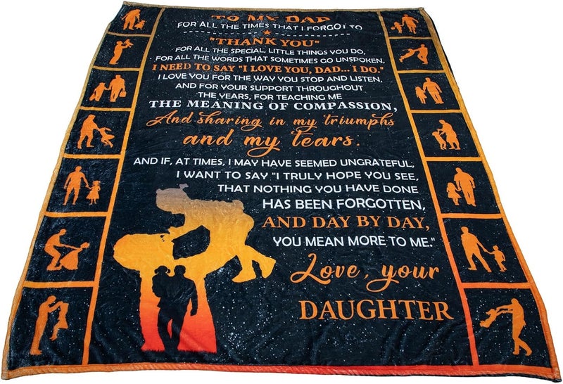 Father's Day Pattern Blanket for Dad 130x150cm Double-Sided Flannel Throw Blanket Soft for Sofa and Travel - Image 1