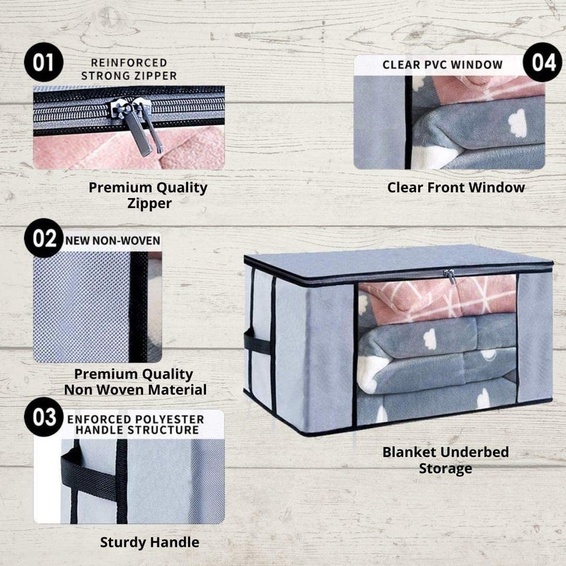 ShubhKraft Shubhkraft Rectangular Underbed Storage Organiser With Side Handles Transparent Window Garment Organizer Set Of 6 Gray - Image 5