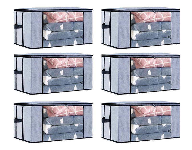 ShubhKraft Shubhkraft Rectangular Underbed Storage Organiser With Side Handles Transparent Window Garment Organizer Set Of 6 Gray - Image 1