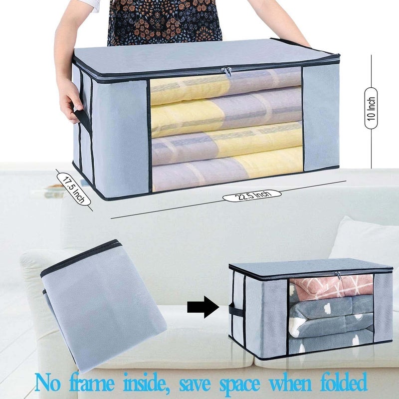 ShubhKraft Shubhkraft Rectangular Underbed Storage Organiser With Side Handles Transparent Window Garment Organizer Set Of 6 Gray - Image 2