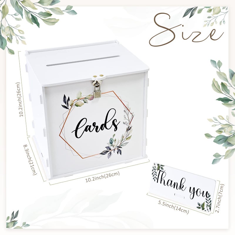 OurWarm White Wedding Card Box with Lock, PVC Gift Card Box for Wedding Reception, Eucalyptus DIY Wedding Envelope Money Card Box for Party Graduation Birthday Baby Shower Decorations - Image 3