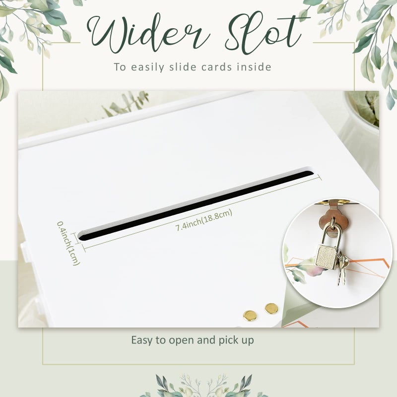 OurWarm White Wedding Card Box with Lock, PVC Gift Card Box for Wedding Reception, Eucalyptus DIY Wedding Envelope Money Card Box for Party Graduation Birthday Baby Shower Decorations - Image 4
