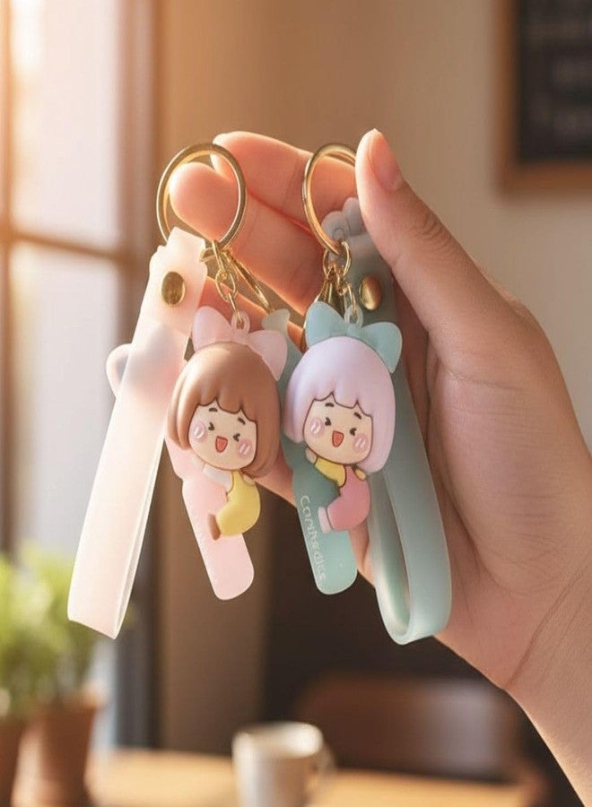 Wonderland Kawaii style (set of 2) Happy Hug Keychains set of 2 with Holder Accessories, Backpack Car Key Chain for Boy Girl - Image 1