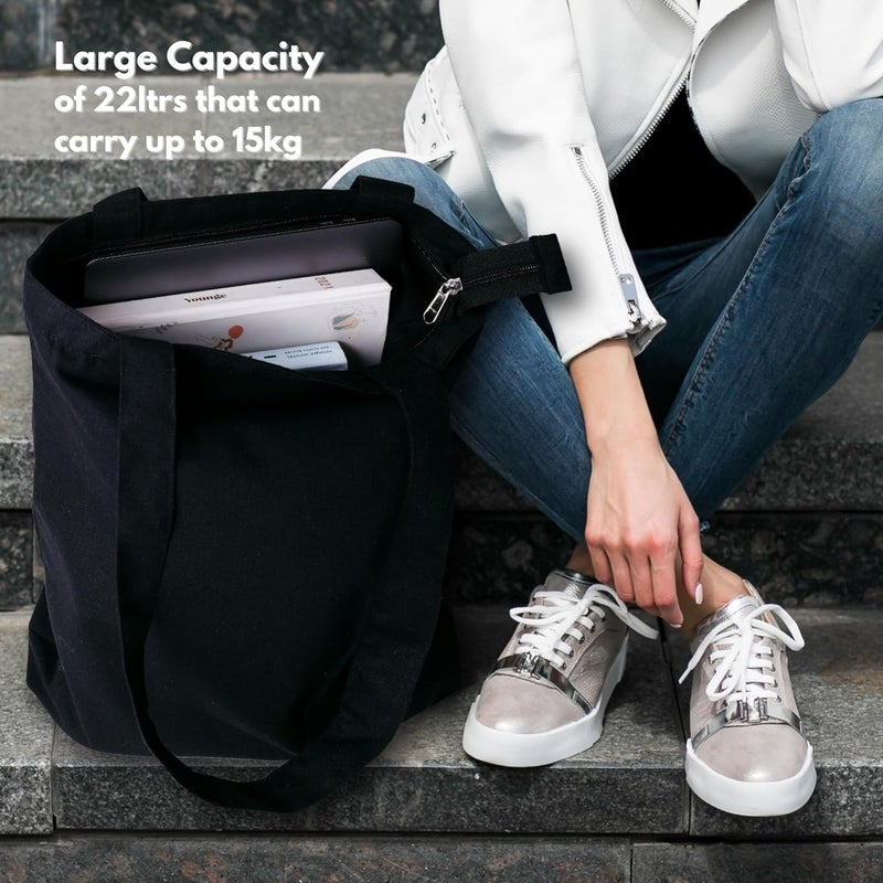 Doodle Premium Canvas Tote Bag for Women with Zip and Inner Pocket for Shopping, Office, Travel and Daily Use - Image 4